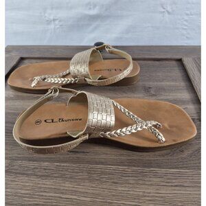 CL Laundry Women's Gold Metallic Braided T Strap Woven Slingback Sandal Size 9